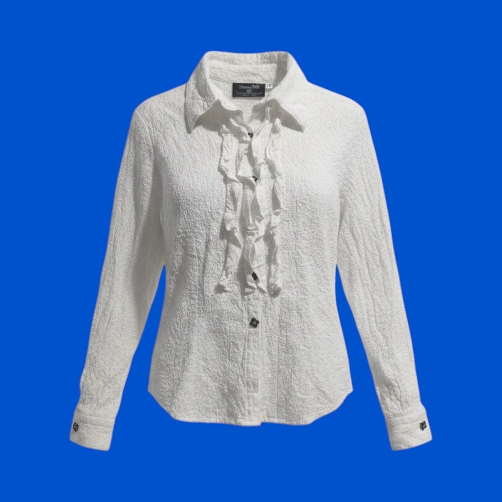 Patricia Wolf white eyelet ruffle Blouse M coastal cowgirl Boho Western Gothic